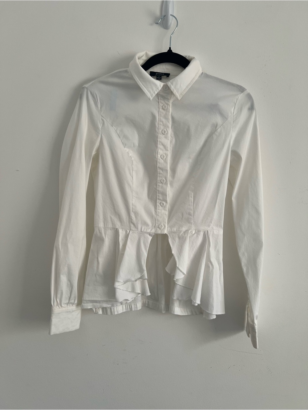 NWOT Privy/Privately Privileged White Peplum Button- Down Blouse Cotton Size S